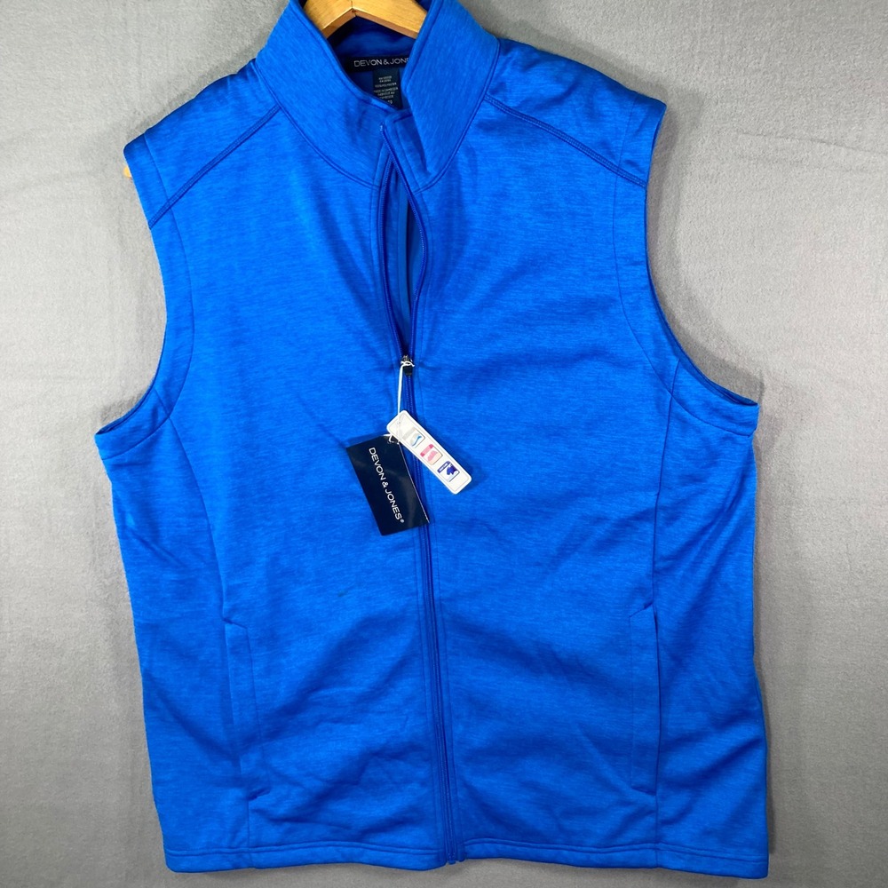 Devon & Jones Mens Vest‎ XL French Blue HTHR Full Zip Mock Neck Sleeveless